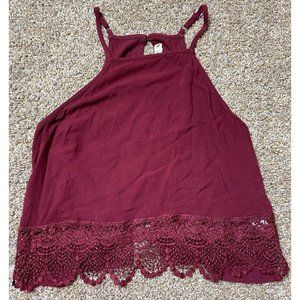 Live To Be Spoiled Burgundy Sleeveless Top Juniors Medium Lace Cute Classy Crop